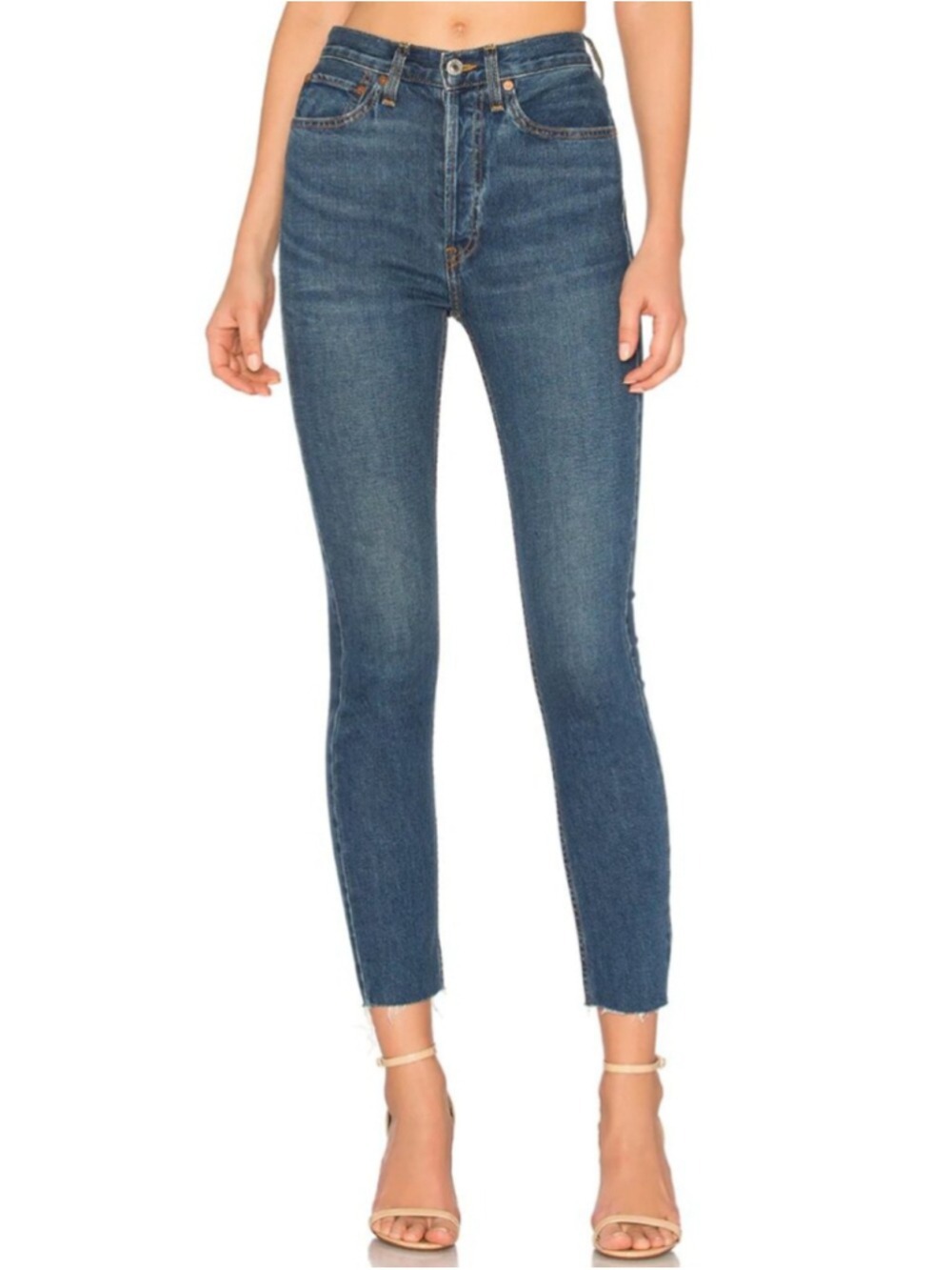 Re/Done Originals High Rise Ankle Crop in Medium Vintage Jeans size 28